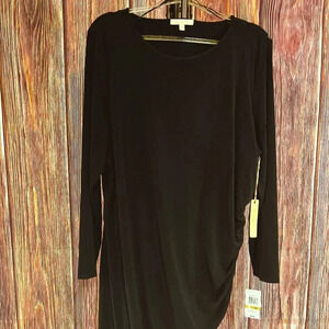 Gibson Latimer, long sleeve, black jersey dress with side ruching WS 3X